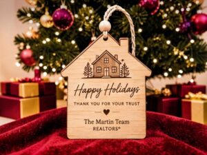Custom house Christmas ornament for Realtor client holiday gifts