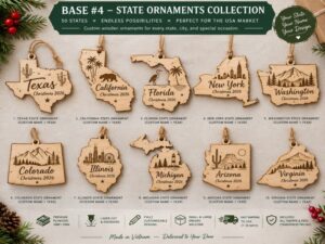 Personalized state Christmas ornaments - wooden state ornaments