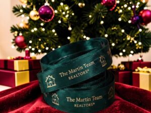 Realtor branded ribbon for holiday client appreciation gifts